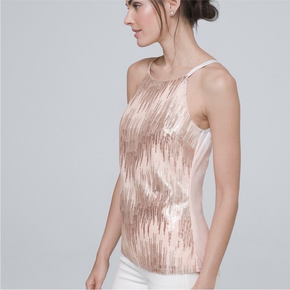 White House Black Market Sequin Tank Top in Pink and White